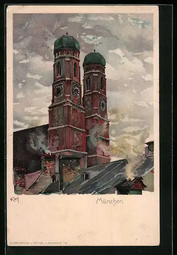 Künstler-AK Heinrich Kley: München, Doppelturm der Frauenkirche