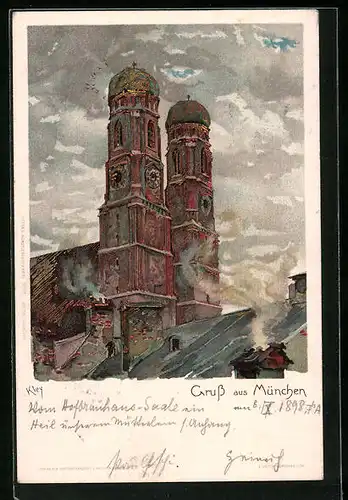 Künstler-AK Heinrich Kley: München, Frauenkirche mit glänzender Fassade