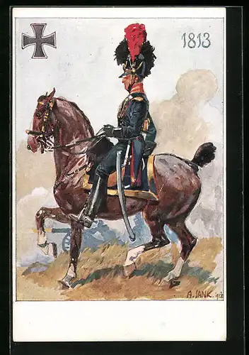 Künstler-AK Angelo Jank: Uniformierter Reiter der bayerischen Artillerie 1813