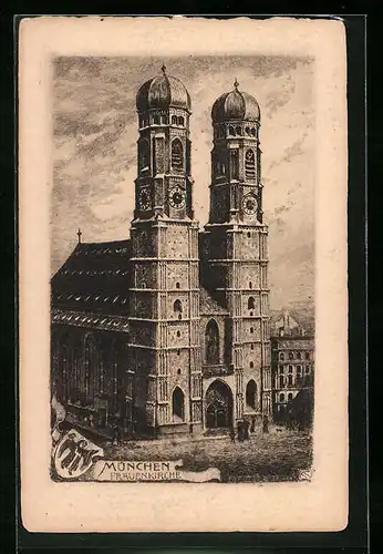 Künstler-AK Carl Jander: München, Frontansicht der Frauenkirche