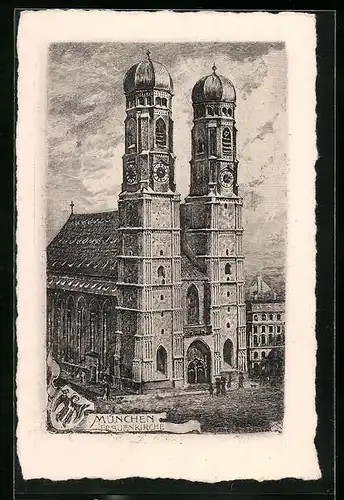 Künstler-AK Carl Jander: München, Doppelturmfassade der Frauenkirche