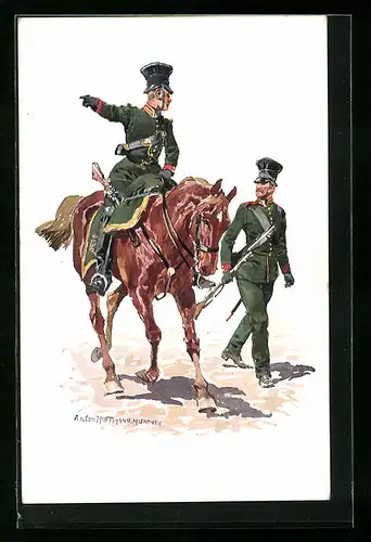 Künstler-AK Anton Hoffmann - München: Bewaffnete Soldaten der K. B. Gendarmerie 1852