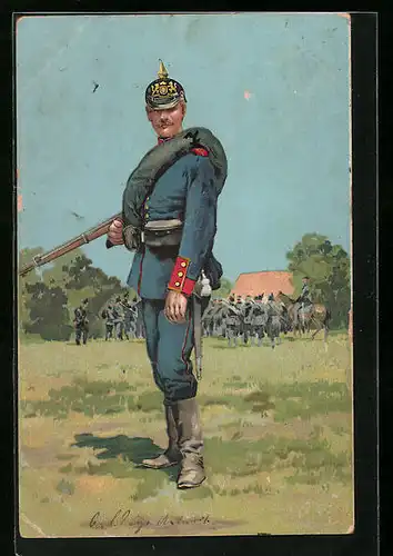 Künstler-AK Anton Hoffmann - München: Stolzer Soldat in Uniform vor seinen Kameraden