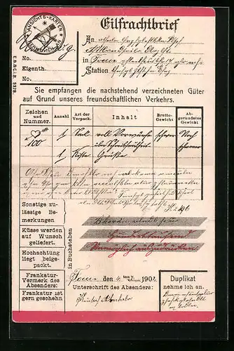 AK Eilfrachtbrief mit lieblichen Sprüchen