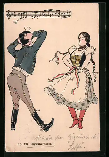 AK Paar in Tracht tanzt zum Zigeunerbaron