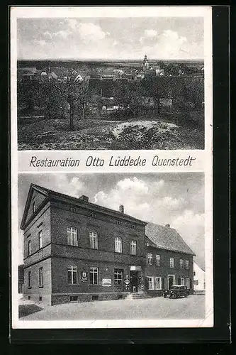 AK Quenstedt, Restaurant von Otto Lüddecke, Ortsansicht