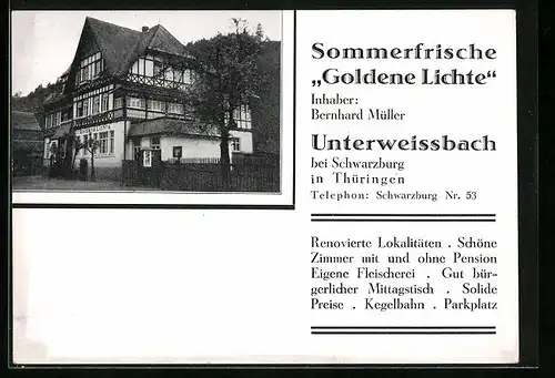 AK Unterweissbach b. Schwarzburg, Gasthaus Goldene Lichte