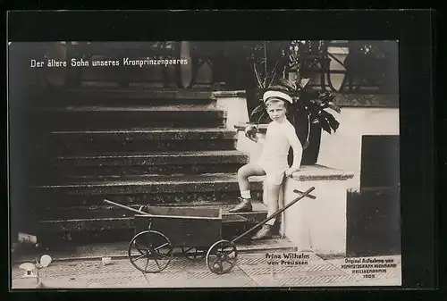 AK Prinz Wilhelm von Preussen mit Bollerwagen und Apfel