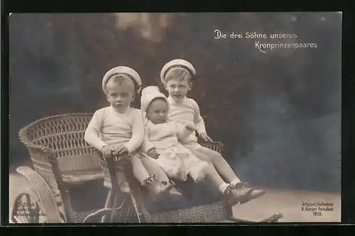 AK Die Söhne des Kronprinzenpaares auf einer Kutsche aus Korb