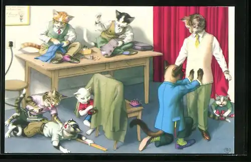 AK Katzen beim Schneider, Kater im Massanzug