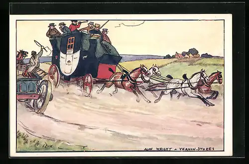 AK Postkutsche in der Kurve auf einer Landstrasse