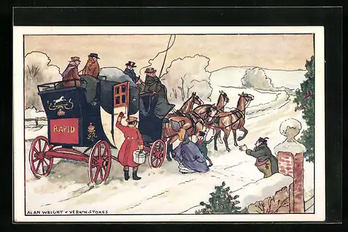 AK Postkutsche auf einer Landstrasse im Winter