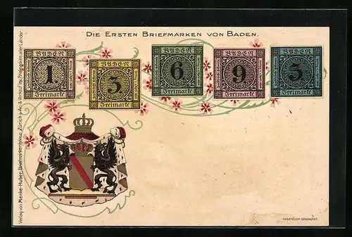 AK Sammlung der ersten Briefmarken von Baden mit Wappen