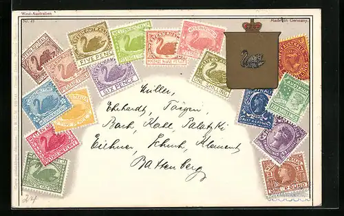 AK Sammlung von Briefmarken aus Western Australia mit Wappen