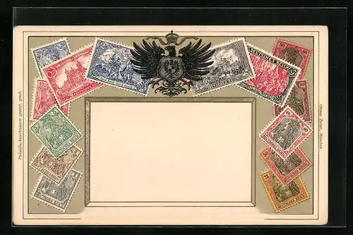 AK Sammlung von Briefmarken aus dem Deutschen Reich mit Wappen