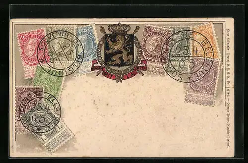AK Sammlung belgischer Briefmarken mit Wappen