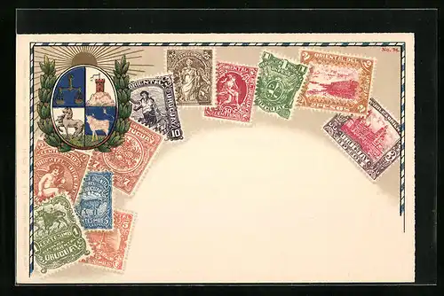 AK Sammlung uruguayischer Briefmarken mit Staatswappen