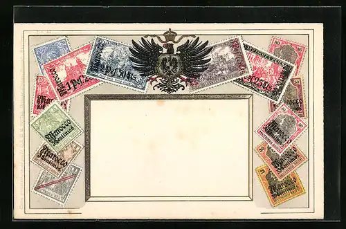 AK Sammlung von Briefmarken aus dem Deutschen Reich mit Wappen