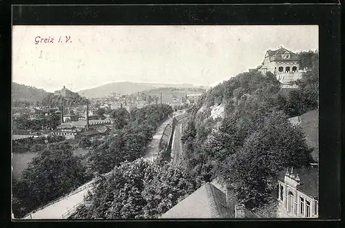 AK Greiz i. V., Ortspartie aus der Vogelschau