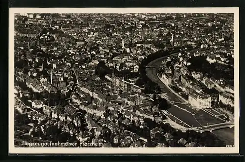 AK Pforzheim, Fliegeraufnahme der Stadt