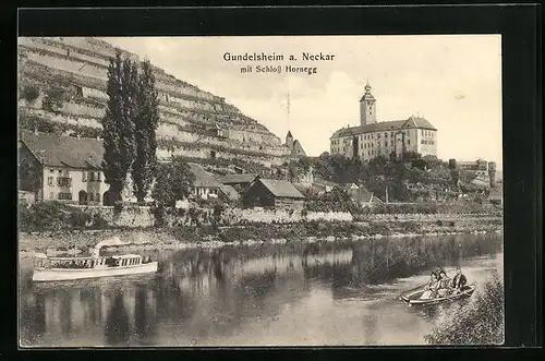 AK Gundelsheim a. Neckar, Ortsansicht mit Schloss Hornegg