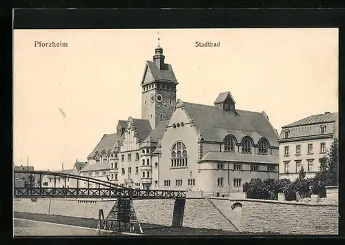 AK Pforzheim, Ortspartie am Stadtbad