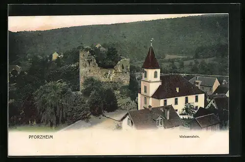 AK Pforzheim, Ortspartie bei der Ruine Weissenstein