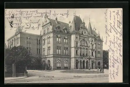 AK Pforzheim, Strassenpartie am Saalbau
