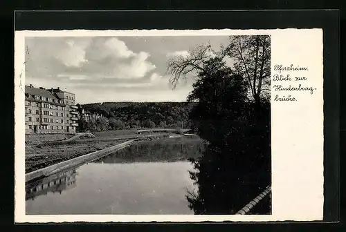 AK Pforzheim, Blick auf die Hindenburgbrücke