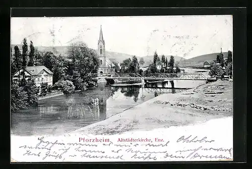 AK Pforzheim, Altstädterkirche mit der Enz