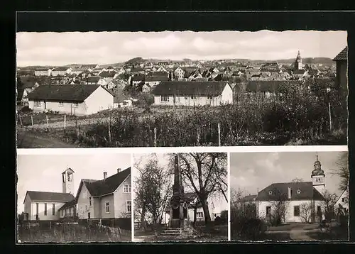 AK Buchen /Odw., Gesamtansicht, Schulgebäude, Kriegerdenkmal und Kirche