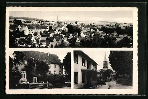 AK Merchingen i. Baden, Gesamtansicht, Strassenpartie mit Kirche