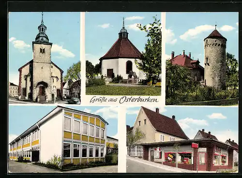 AK Osterburken, Kirche, Turm, Ladengeschäft