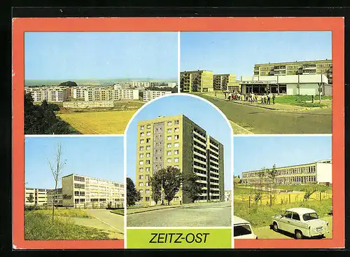 AK Zeitz-Ost, Blick zu den Neubauten, Kaufhalle, Oberschule