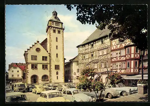 AK Mosbach /Baden, Markplatz mit Rathaus und Palm`schem Haus