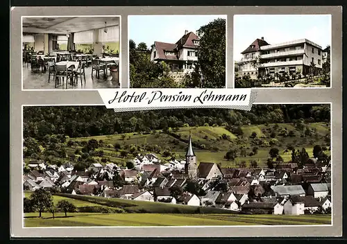 AK Kürnbach bei Bretten, Hotel-Pension Lehmann, Ortsansicht aus der Vogelschau
