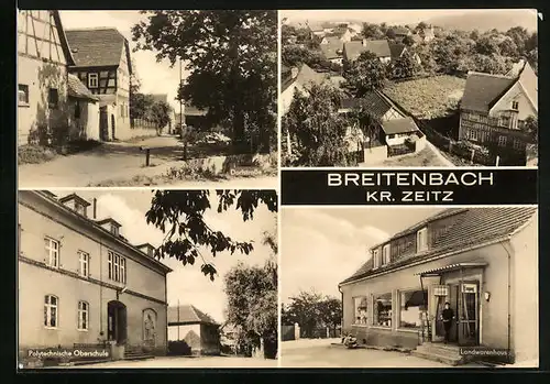 AK Breitenbach /Kr. Zeitz, Teilansicht aus der Vogelschau, Landwarenhaus, Strassenpartie