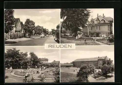 AK Reuden /Kr. Zeitz, Leipziger Strasse, Kindergarten, Polytechnische Oberschule