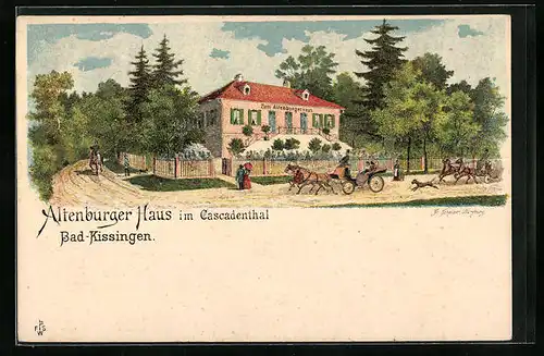 Lithographie Bad Kissingen, Gasthof Altenburger Haus im Cascadenthal