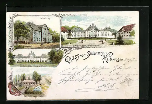 Lithographie Holle, Restaurant Söder`scher Heidekrug, Schloss