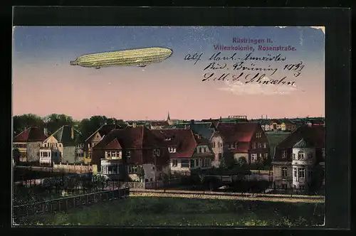 AK Wilhelmshaven-Rüstringen, Villenkolonie, Rosenstrasse, Zeppelin