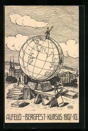 Künstler-AK Alfeld, Bergfest Kursus 1907-10, Absolvia, Globus