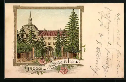 Lithographie Lucklum, Ansicht vom Schloss