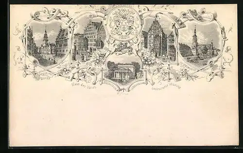 Lithographie Hannover, Aegidien-Kirche, Haus der Väter, Neustädter Markt