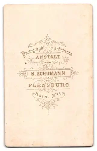 Fotografie H. Schumann, Flensburg, Holm 1, Frau mit Flechtfrisur und Brosche in tailliertem Kleid
