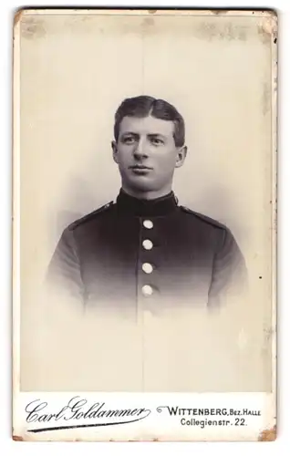 Fotografie Carl Goldhammer, Wittenberg Bez. Halle, Collegienstr. 22, Portrait Soldat Theodor in Uniform