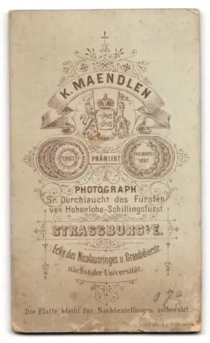 Fotografie K. Maendlen, Strassburg / Elsass, Nicolausring Ecke Grandidierstrasse, Portrait Soldat in Uniform