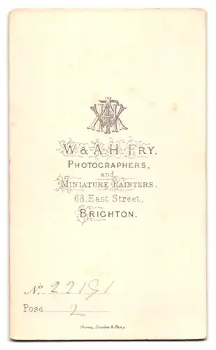 Fotografie W & A. H. Fry, Brighton, 68. East Street, Dame im Tournürenkleid an Konsole anlehnend