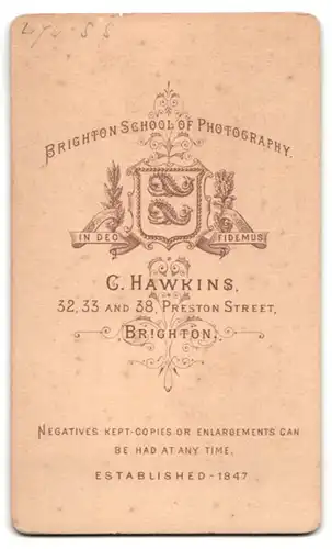 Fotografie C. Hawkins, Brighton, 32,33,38. Preston Street, Junger Herr mit Geheimratsecken