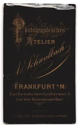 Fotografie A. Schwalbach, Frankfurt a. M., Eschersheimerlandstr. 5, Bürgerlicher Herr mit Brille und Vollbart